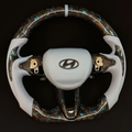 Blue Flakes Forged Carbon Fiber Steering Wheel Fits 2019+ Hyundai Veloster N/Kona N