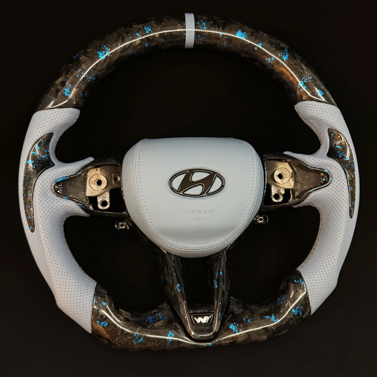 Blue Flakes Forged Carbon Fiber Steering Wheel Fits 2019+ Hyundai Veloster N/Kona N
