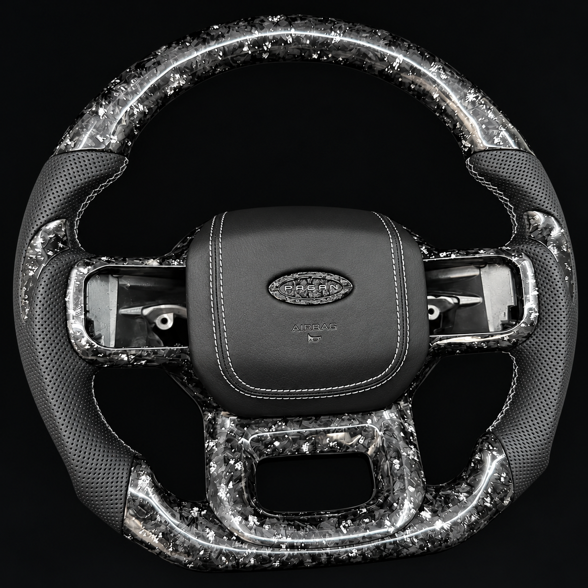 Silver Flakes Forged Carbon Fiber Steering Wheel Fits Ford F150 / Raptor 2021+