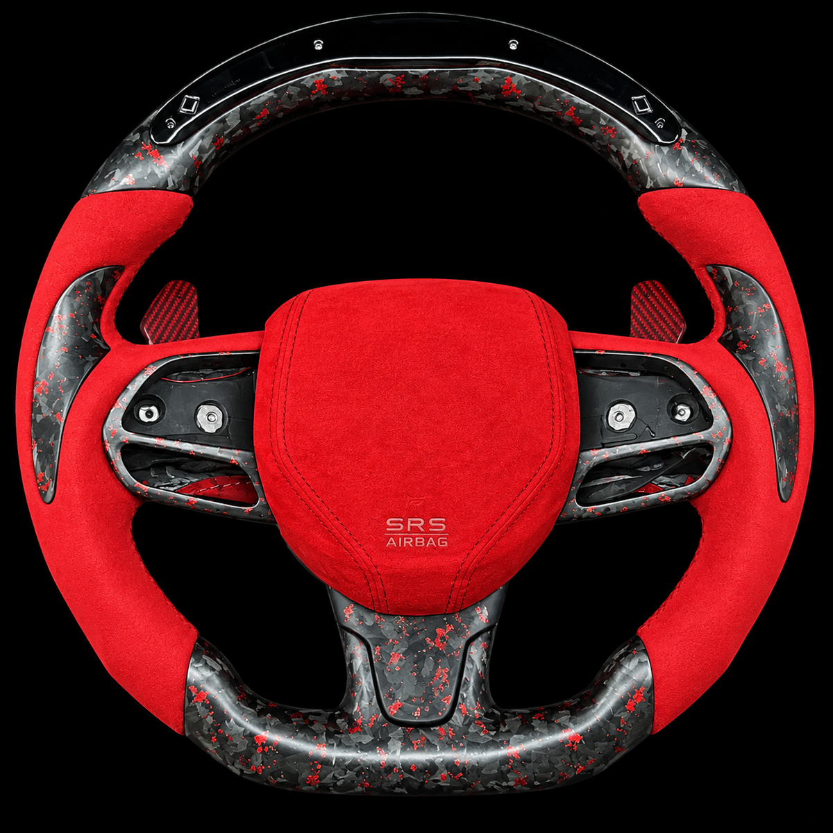 LED Matte Red Flakes Forged Carbon Fiber Steering Wheel Fits 2015+ Chrysler 300C SRT