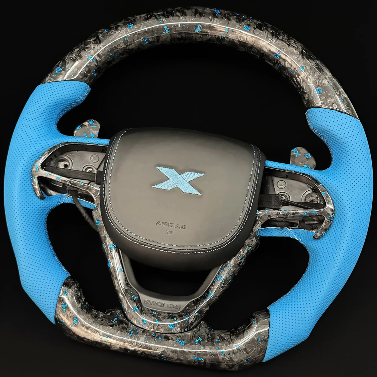 Blue Flakes Forged Carbon Fiber Steering Wheel fits 2014-2022 Jeep WK2 Grand Cherokee