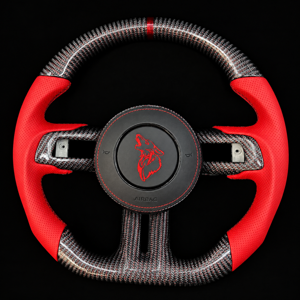 Red Twill Carbon Fiber Steering Wheel fits Ford Mustang 2018-2023