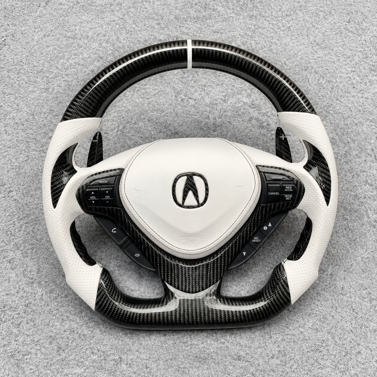 White perforated carbon fiber steering wheel fits Acura TSX 2009‑2014 / Honda CU2