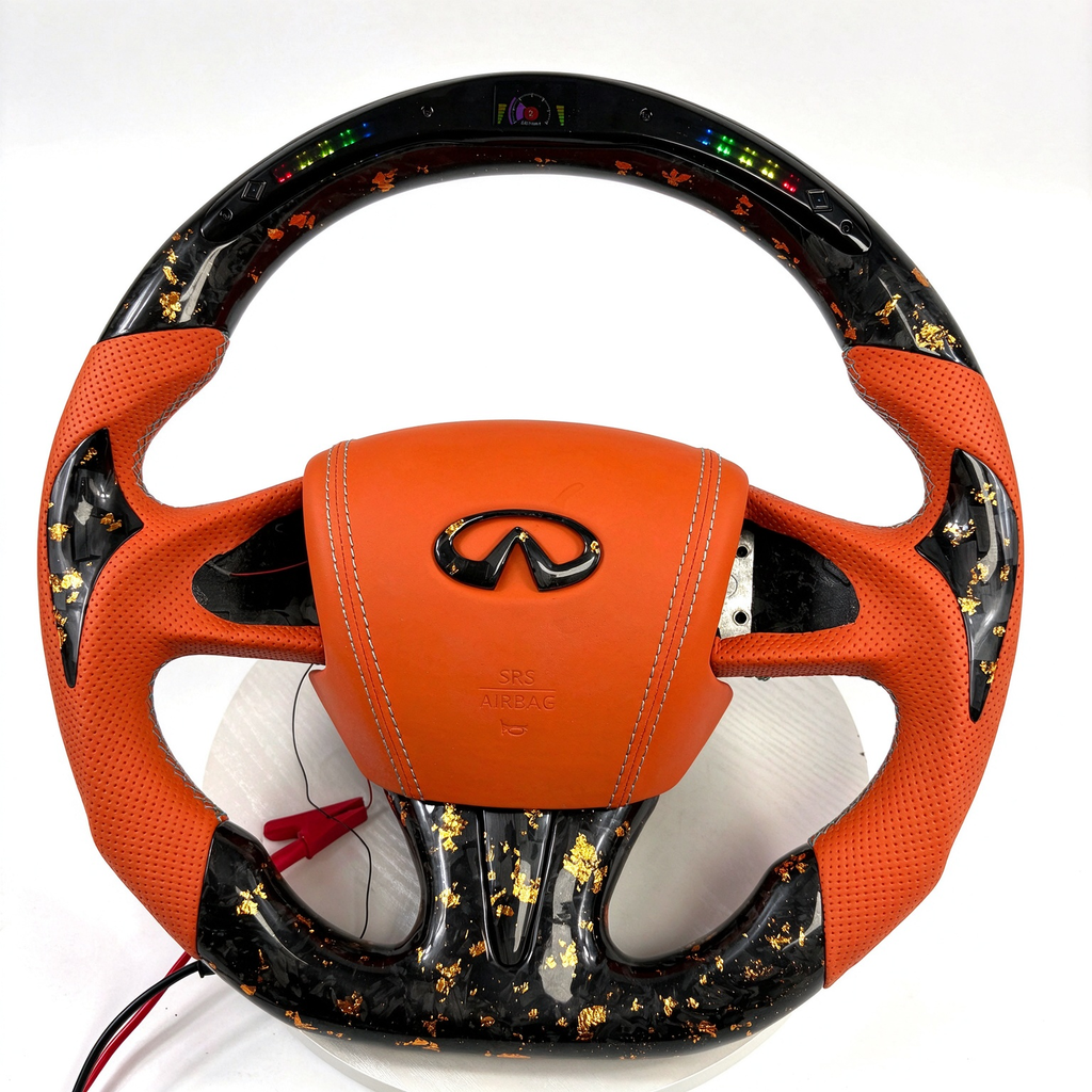 LED Gold Flakes Forged Leather Carbon Fiber Steering Wheel Fits Infiniti Q50 2013-2017