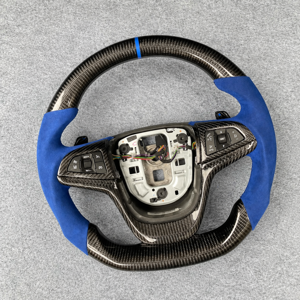 Blue Alcantara Carbon Fiber Steering Wheel Fits 2014-2017 Chevy SS