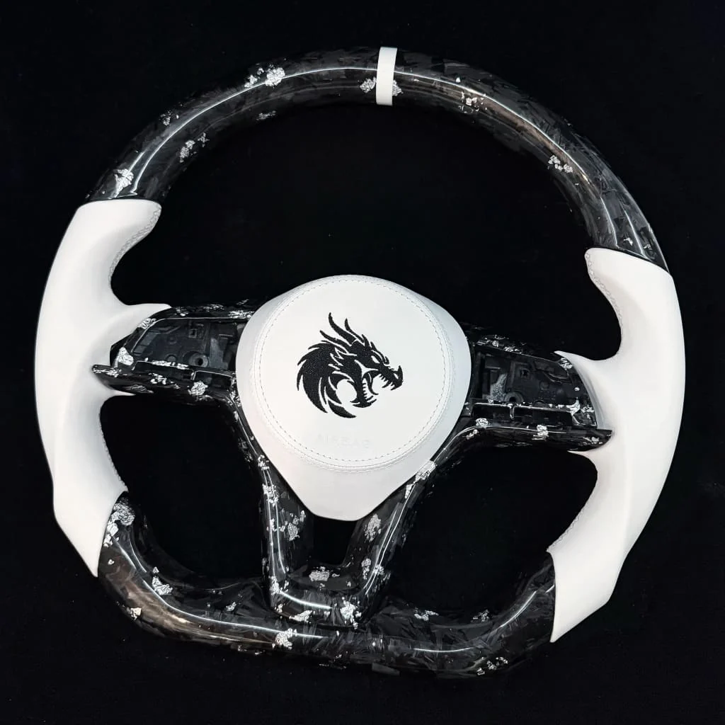 Silver Flakes Forged Carbon Fiber Steering Wheel fits Nissan 2019-2025 Sentra / 2019-2026 Altima Versa / 2019-2020 Rogue / 2020-2025 Juke