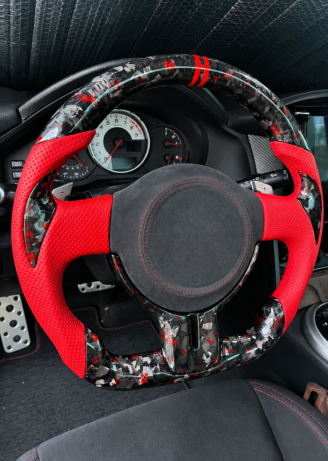 Red Flakes Forged Carbon Fiber Steering Wheel Fits Toyota FT86 GT86 FRS 2012-2013 / Subaru BRZ 2013-2016