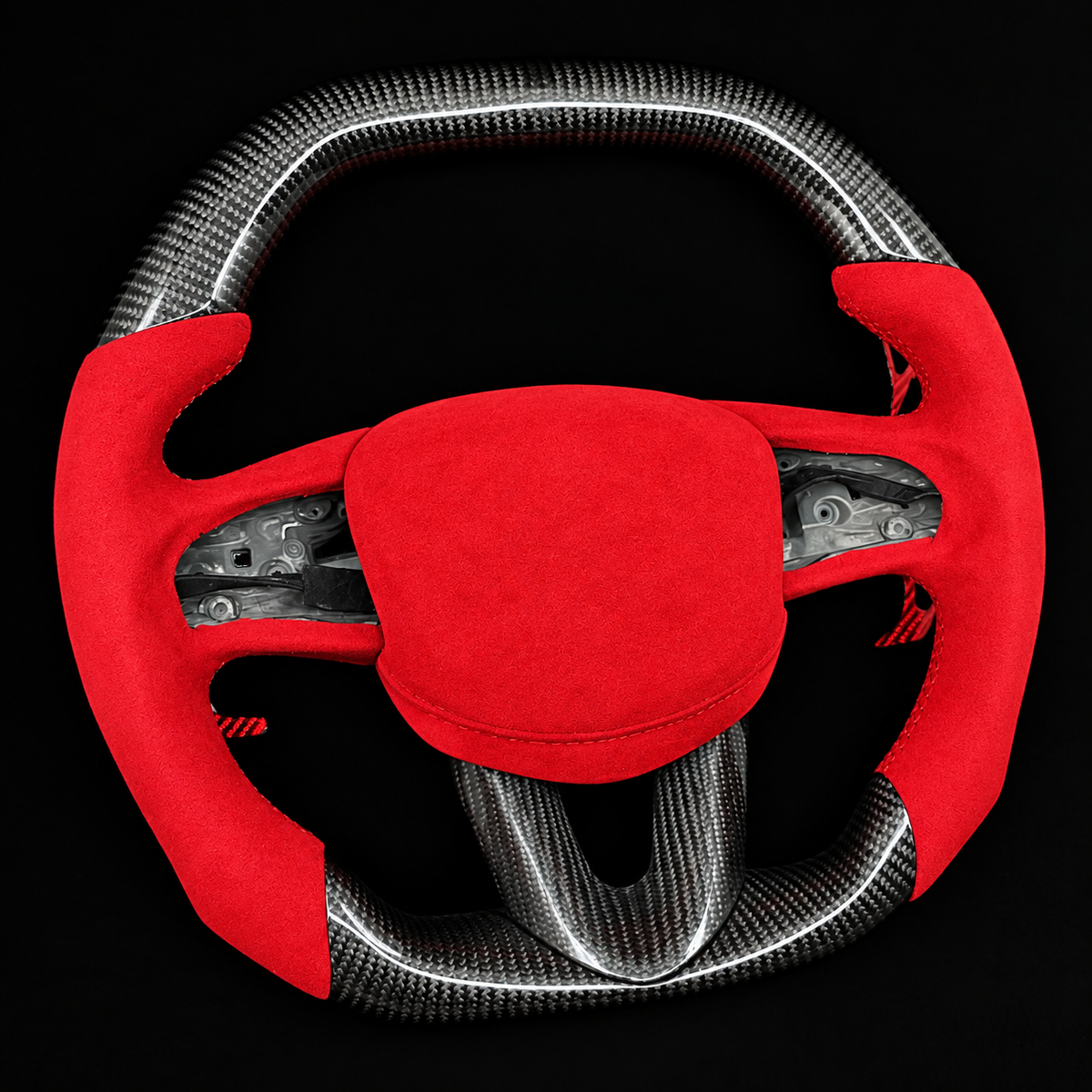 Red Alcantara carbon fiber steering wheel fits Cadillac 2020-2026 CT4 / CT5 / 2019-2025 XT4
