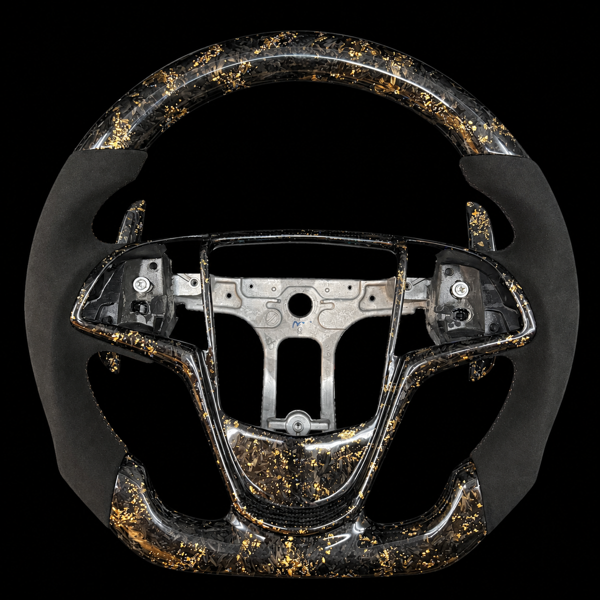 Gold Flakes Forged Carbon Fiber Steering Wheel Fits Cadillac 2015-2019 CTS CTS-V / 2013-2019 ATS ATS-V / 2014-2016 ELR