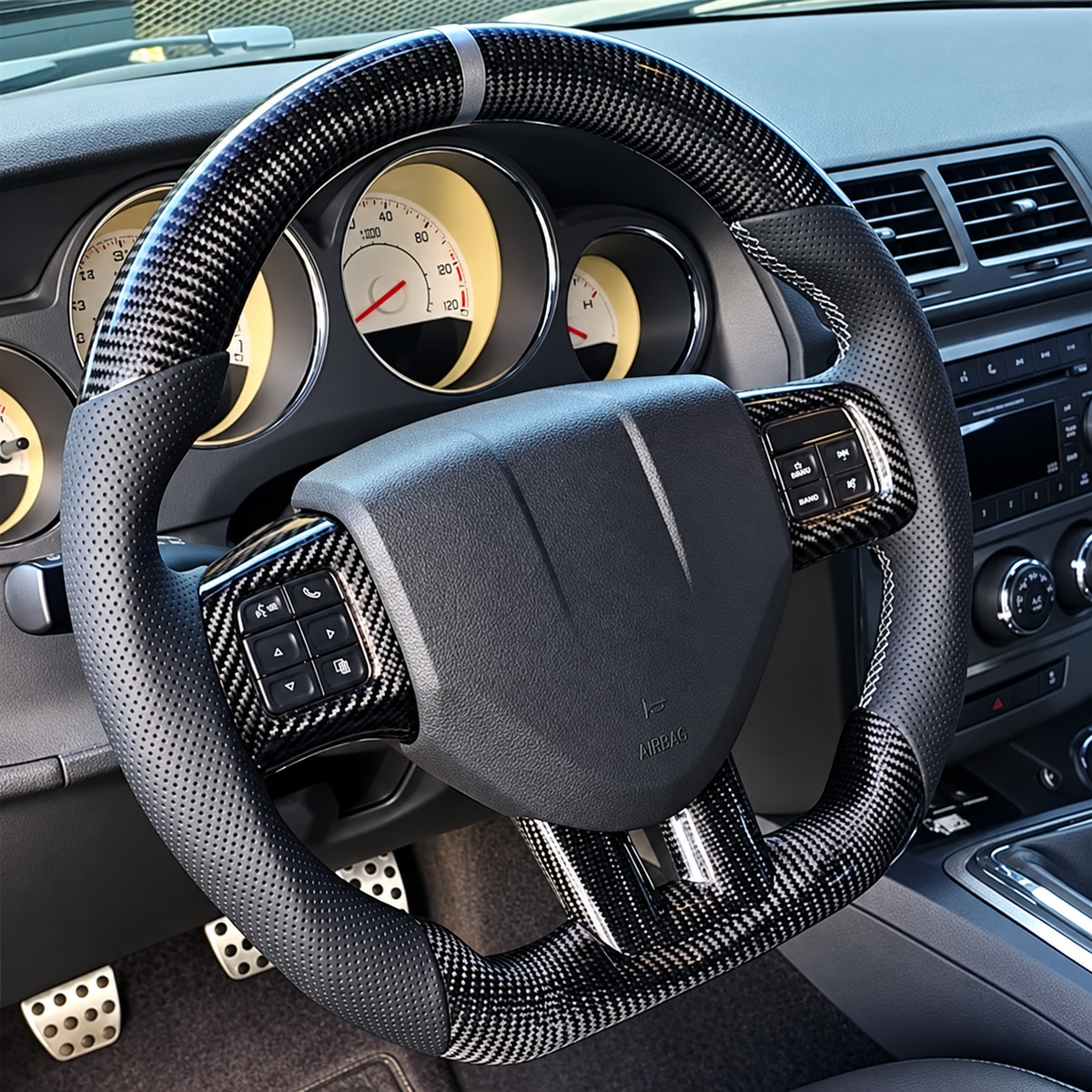 Custom Carbon Fiber Steering Wheel fits Dodge 2013-2016 Dart / 2011-2014 Avenger Charger Challenger / 2011-2020 Journey Caravan / 2011-2013 Durango