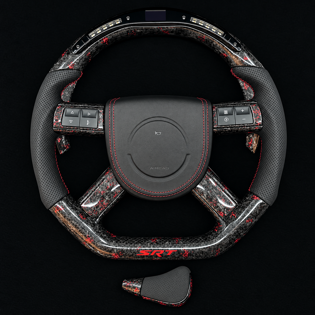 LED Red Flakes Forged Carbon Fiber Steering Wheel fits 2005-2010 Chrysler 300 / Dodge 2006-2010 Charger / 2008-2010 Challenger / 2005-2008 Magnum