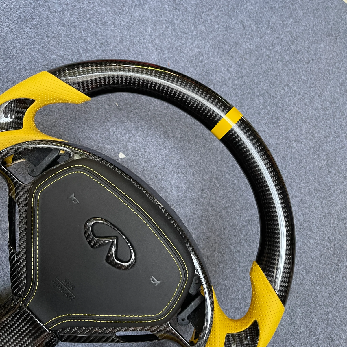 Yellow Perforated Leather Carbon Fiber Steering Wheel Fits Infiniti G25 G35 G37 G37X QX50 2007-2015