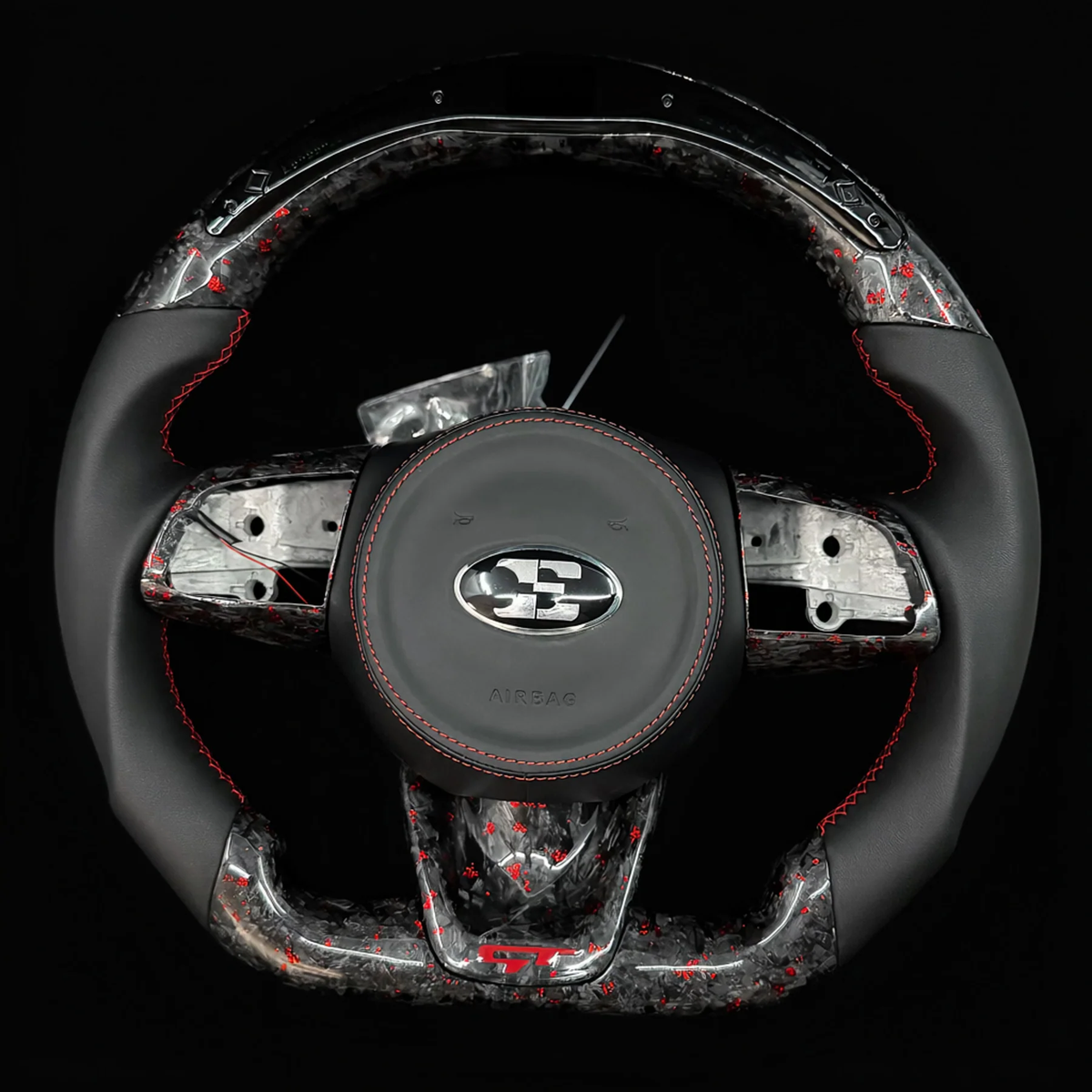 LED Red Flakes Forged Carbon Fiber Steering Wheel Fits Kia Stinger GT 2018–2024
