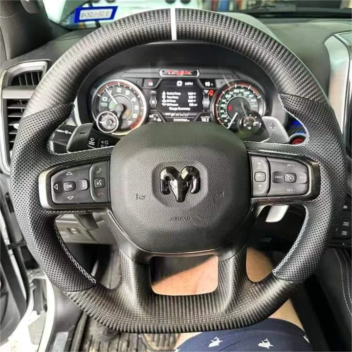 Matte Carbon Fiber Steering Wheel fits 2019-2025 Dodge Ram 1500 2500 3500
