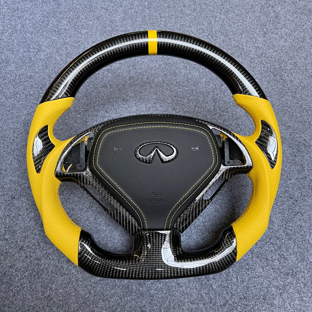Yellow Perforated Leather Carbon Fiber Steering Wheel Fits Infiniti G25 G35 G37 G37X QX50 2007-2015