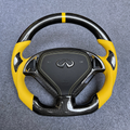 Yellow Perforated Leather Carbon Fiber Steering Wheel Fits Infiniti G25 G35 G37 G37X QX50 2007-2015