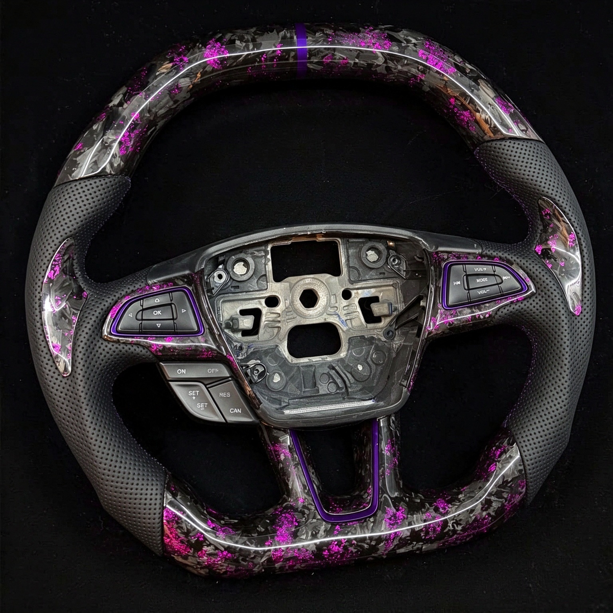 Purple flakes forged carbon fiber steering wheel fits Ford 2015-2018 Focus MK3 RS/ST / 2018-2021 EcoSport / 2017-2019 Escape