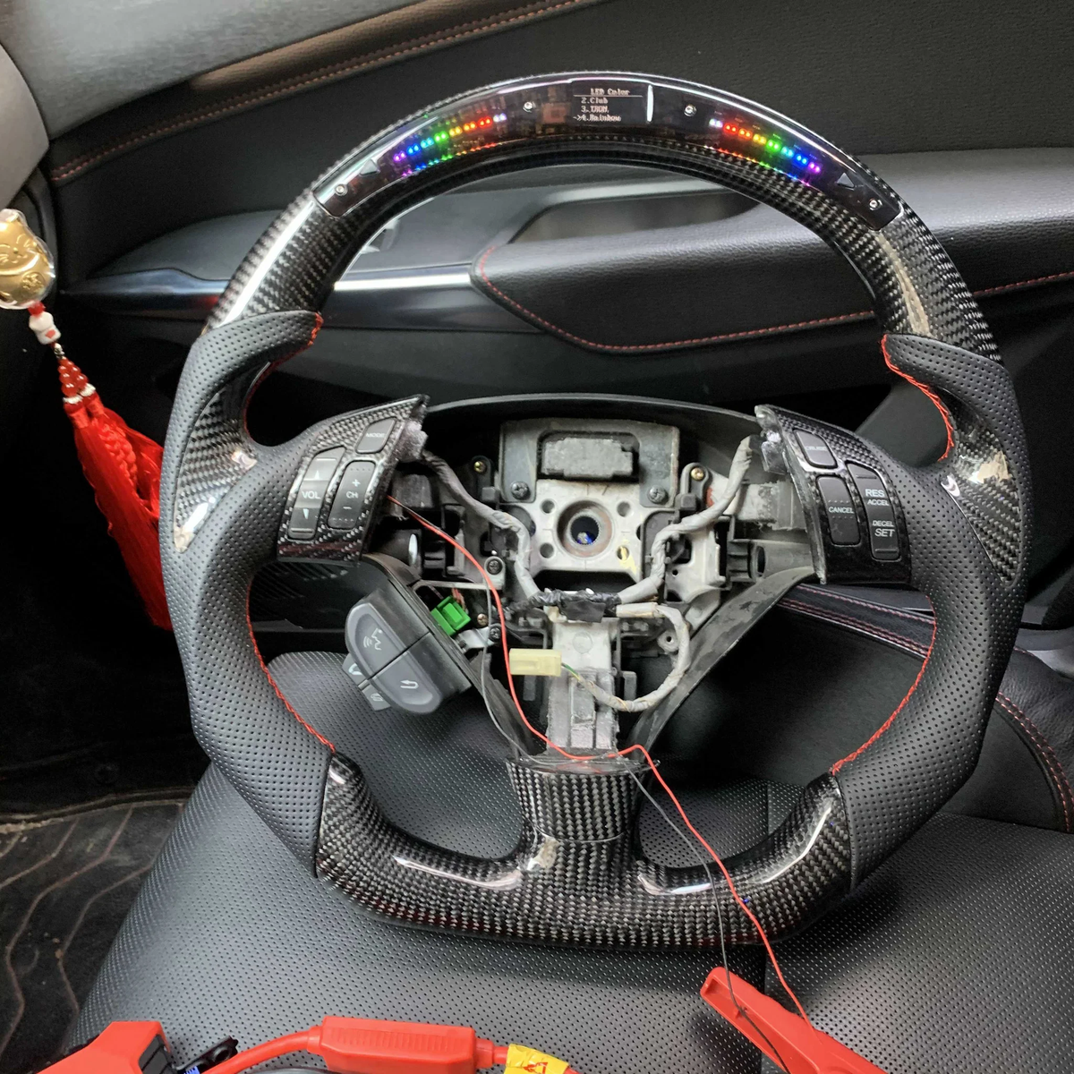 LED carbon fiber steering wheel fits Acura TSX 2004‑2008 / Honda Accord CL9 2004‑2007