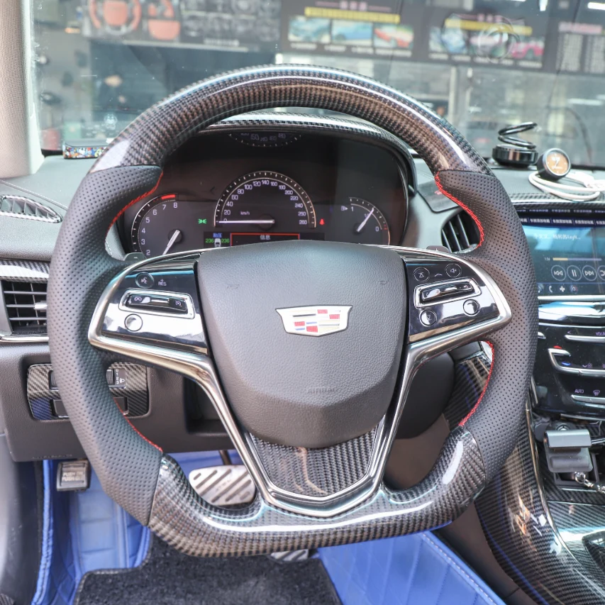 Carbon Fiber Steering Wheel Fits Cadillac 2015-2019 CTS CTS-V / 2013-2019 ATS ATS-V / 2014-2016 ELR