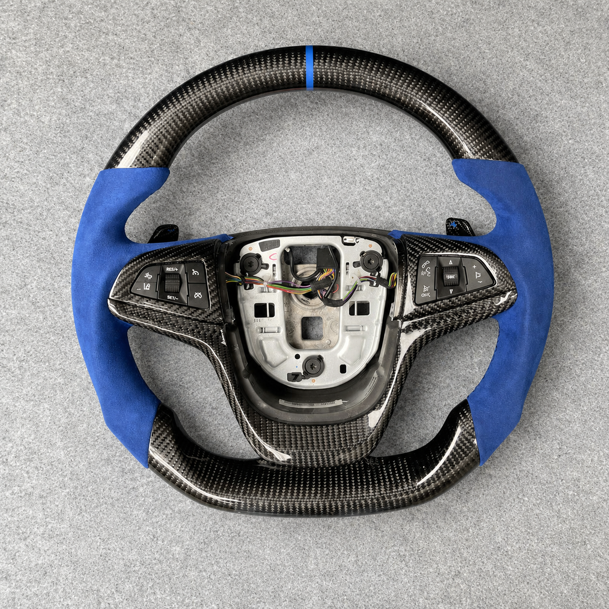Blue Alcantara Carbon Fiber Steering Wheel Fits 2014-2017 Chevy SS