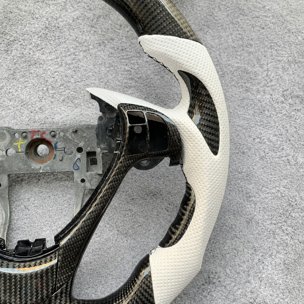White Perforated Leather Carbon Fiber Steering Wheel Fits Acura TL 2009‑2014