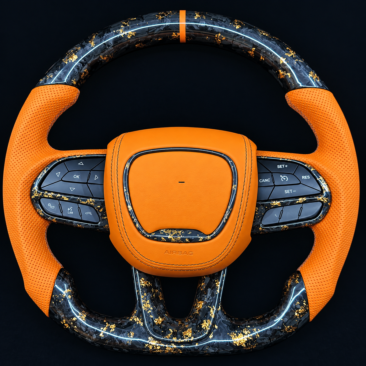 Gold Flakes Forged Carbon Fiber Steering Wheel fits 2015-2023 Dodge Charger/Challenger/2015–2024 Durango | Jeep Grand Cherokee 2014–2023 WK2 SRT/Trackhawk