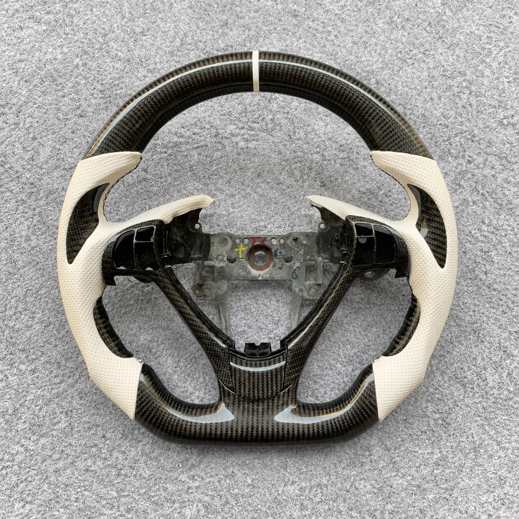 White Perforated Leather Carbon Fiber Steering Wheel Fits Acura TL 2009‑2014