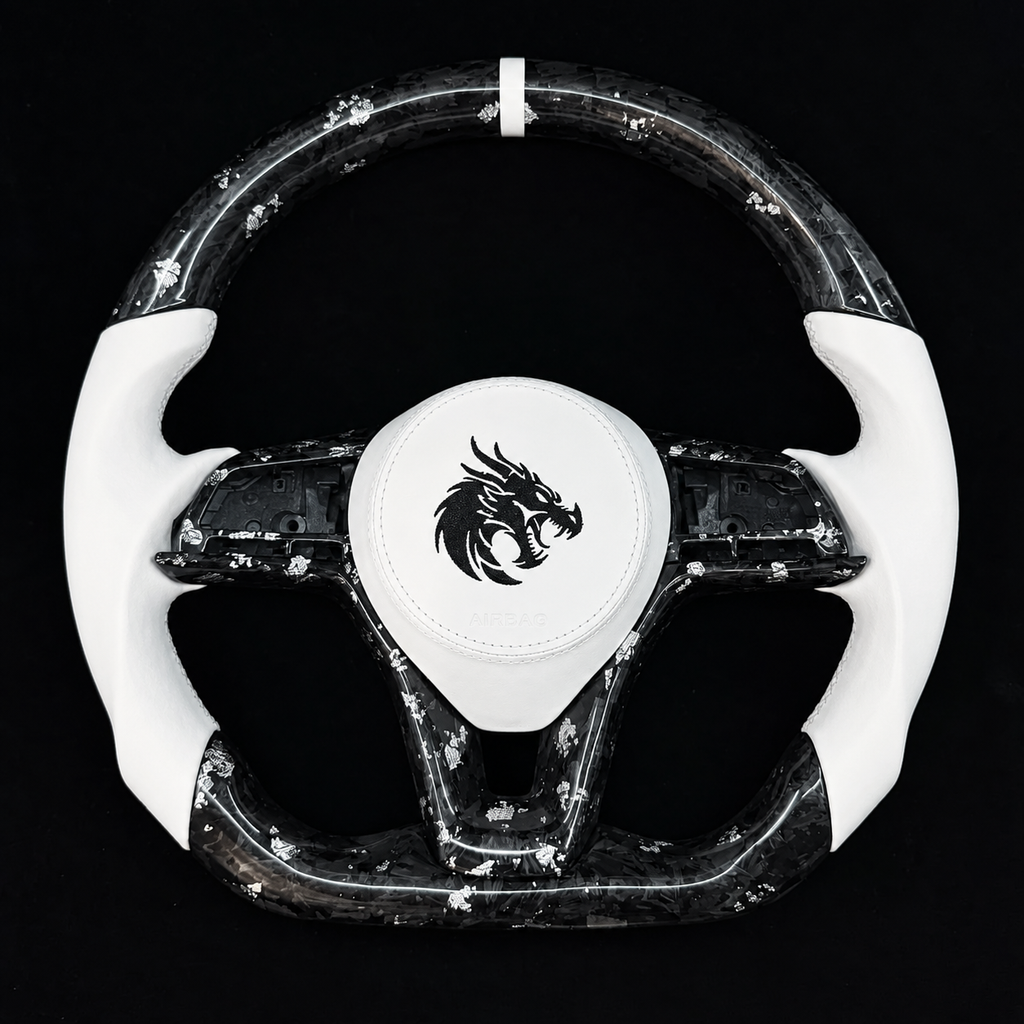 Silver Flakes Forged Carbon Fiber Steering Wheel fits Nissan 2019-2025 Sentra / 2019-2026 Altima Versa / 2019-2020 Rogue / 2020-2025 Juke
