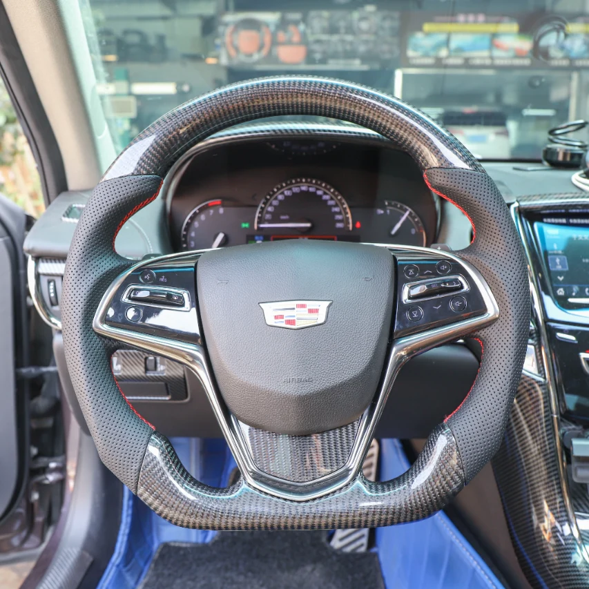Carbon Fiber Steering Wheel Fits Cadillac 2015-2019 CTS CTS-V / 2013-2019 ATS ATS-V / 2014-2016 ELR