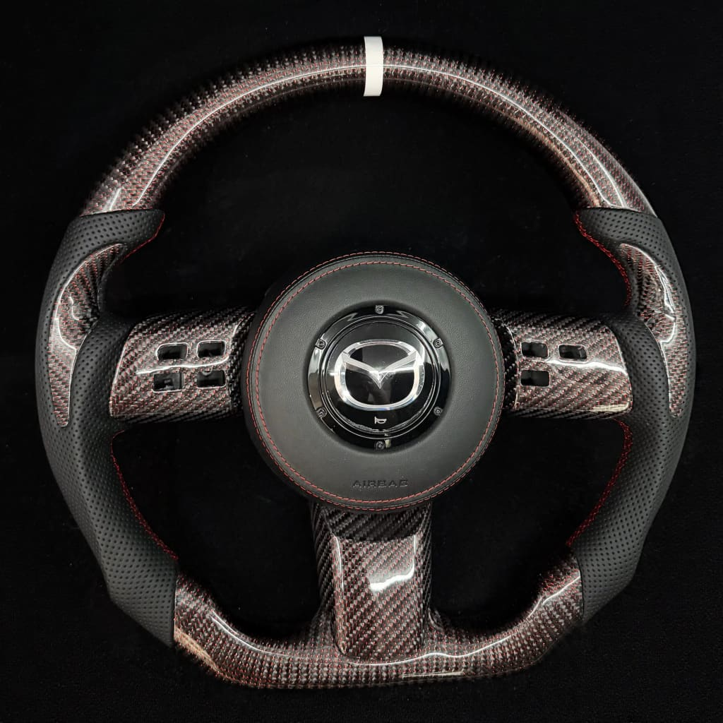Red Weave Carbon Fiber Steering Wheel fits 2006-2015 Mazda MX-5 (NC) Miata | LYC Auto Parts