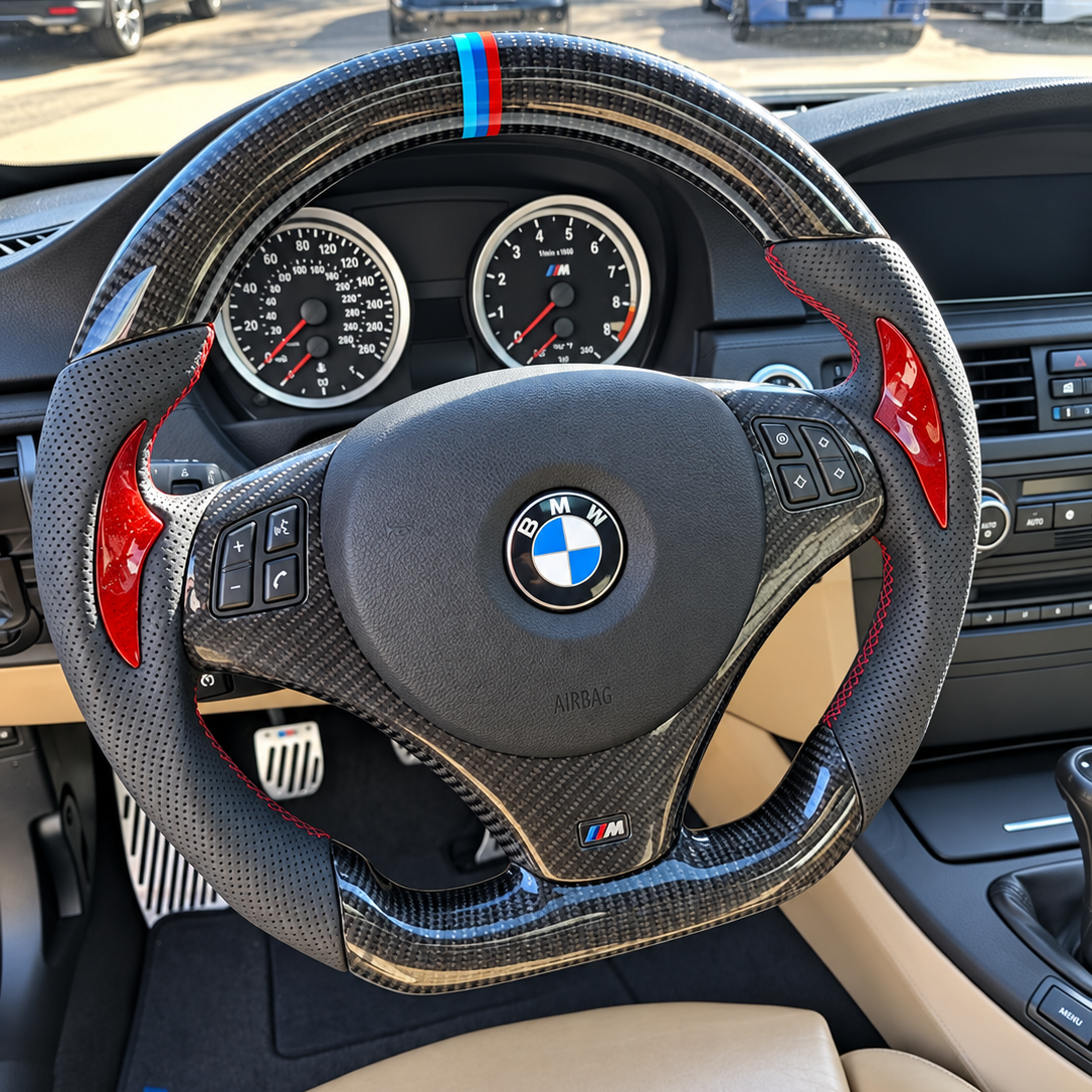 Custom Carbon Fiber Steering Wheel fits BMW 1 SERIES E82 E88 / 3 SERIES E90 E91 E92 E93 / X1 E84