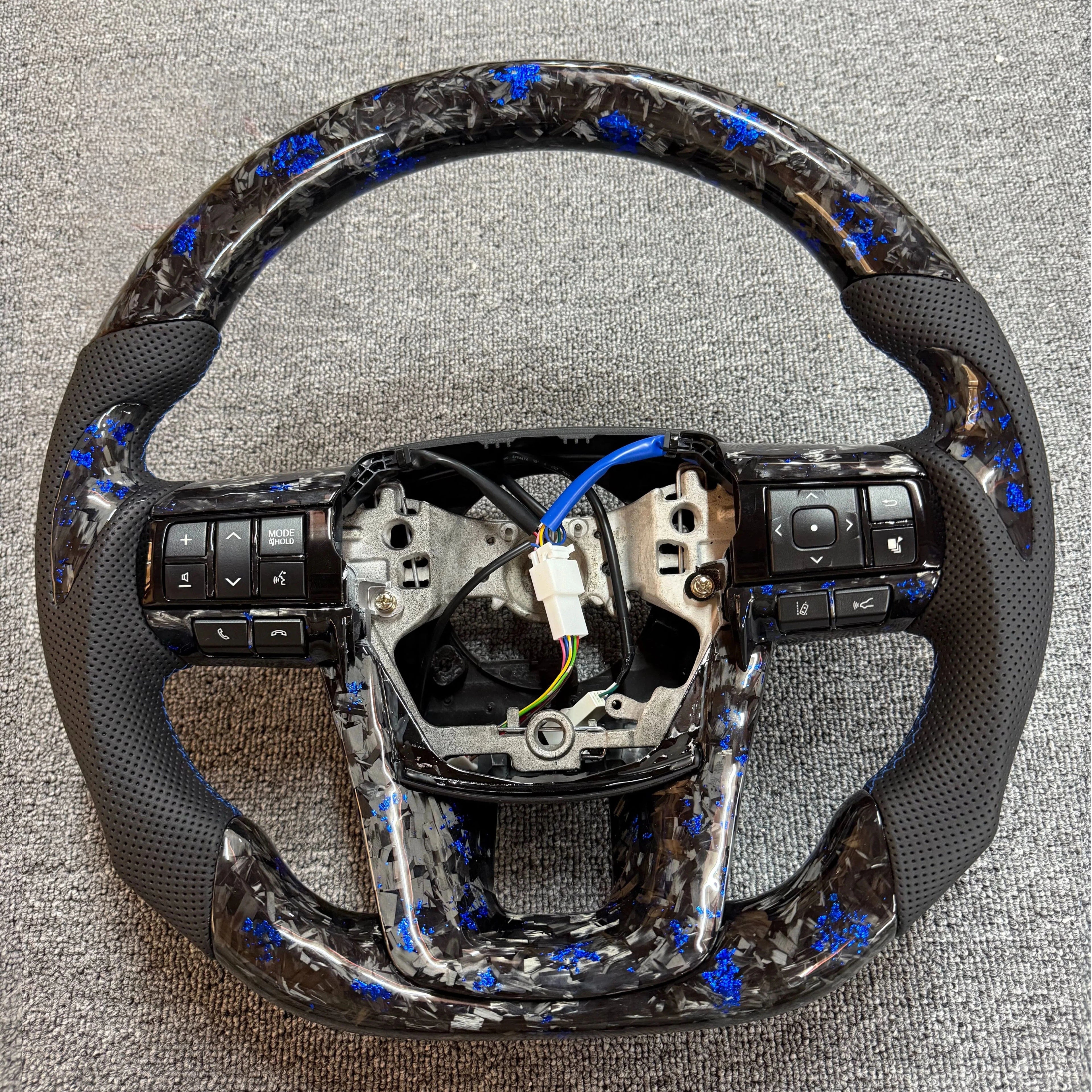 Blue Forged Carbon Fiber Steering Wheel Fits Toyota Hilux GR, Corolla, Camry, Fortuner, GT86, LC200, LC300