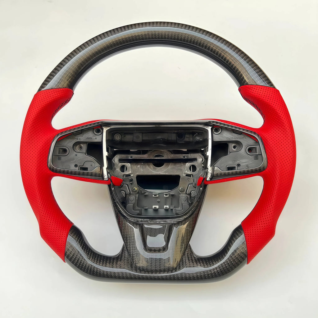 Red Perforated Leather Carbon Fiber Steering Wheel for 2018+ Honda CR-V