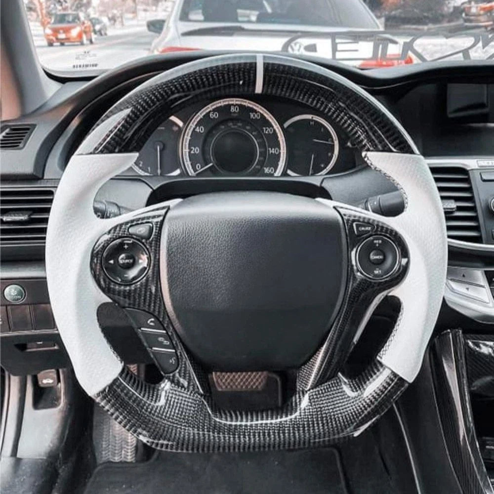 Real Carbon Fiber Custom Steering Wheel White For 2013-2017 Honda Accord 9th