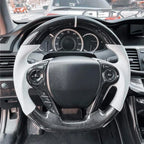 Real Carbon Fiber Custom Steering Wheel White For 2013-2017 Honda Accord 9th