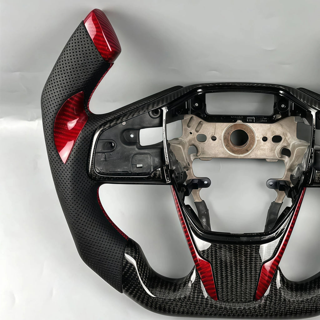Carbon Fiber Perforated Leather F1 Style Steering Wheel Fits Honda Civic 2016-2021