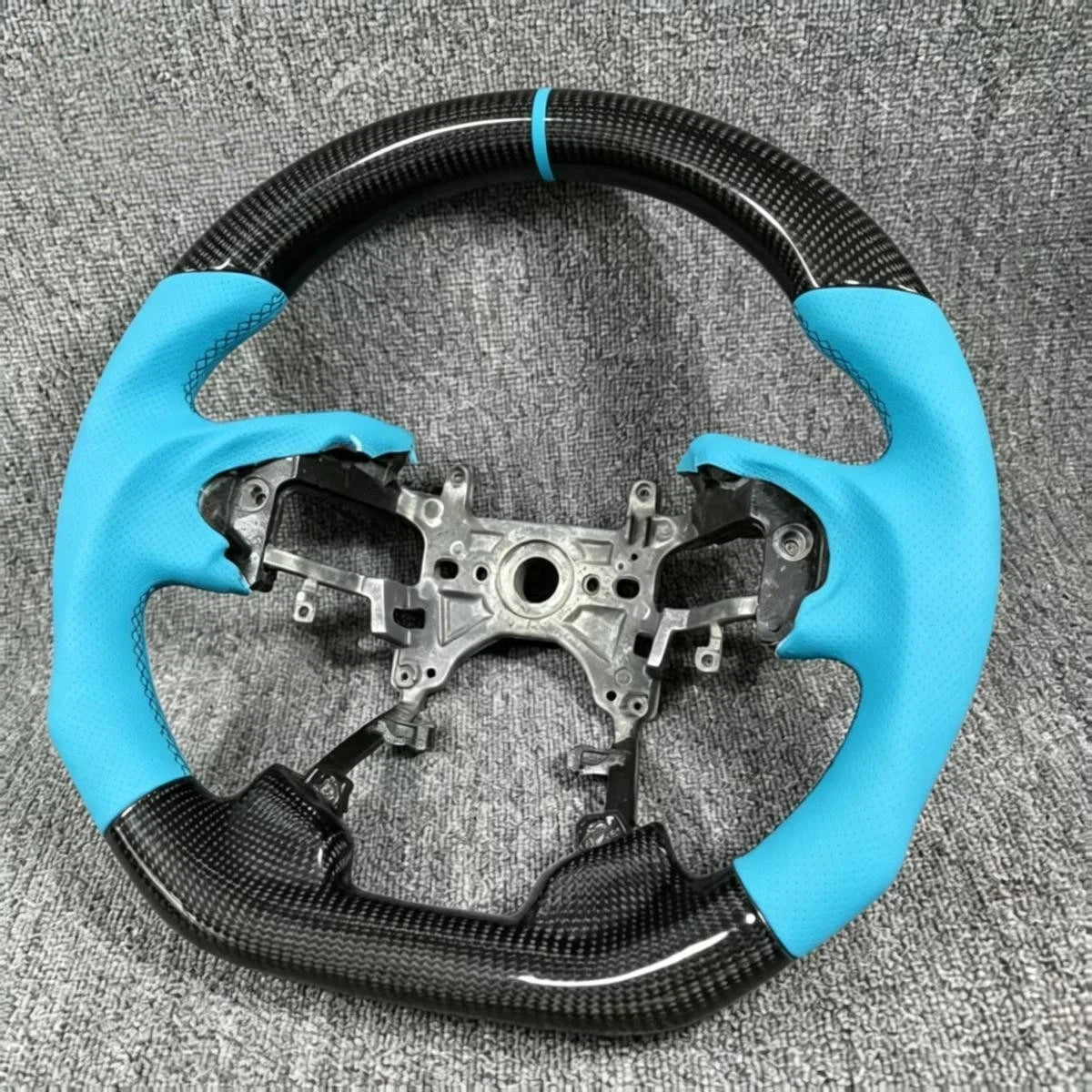 Blue Carbon Fiber Perforated Leather Steering Wheel Fits 9th Gen Honda Accord 2013-2017