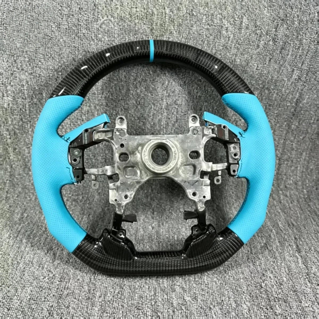 Blue Carbon Fiber Perforated Leather Steering Wheel Fits 9th Gen Honda Accord 2013-2017