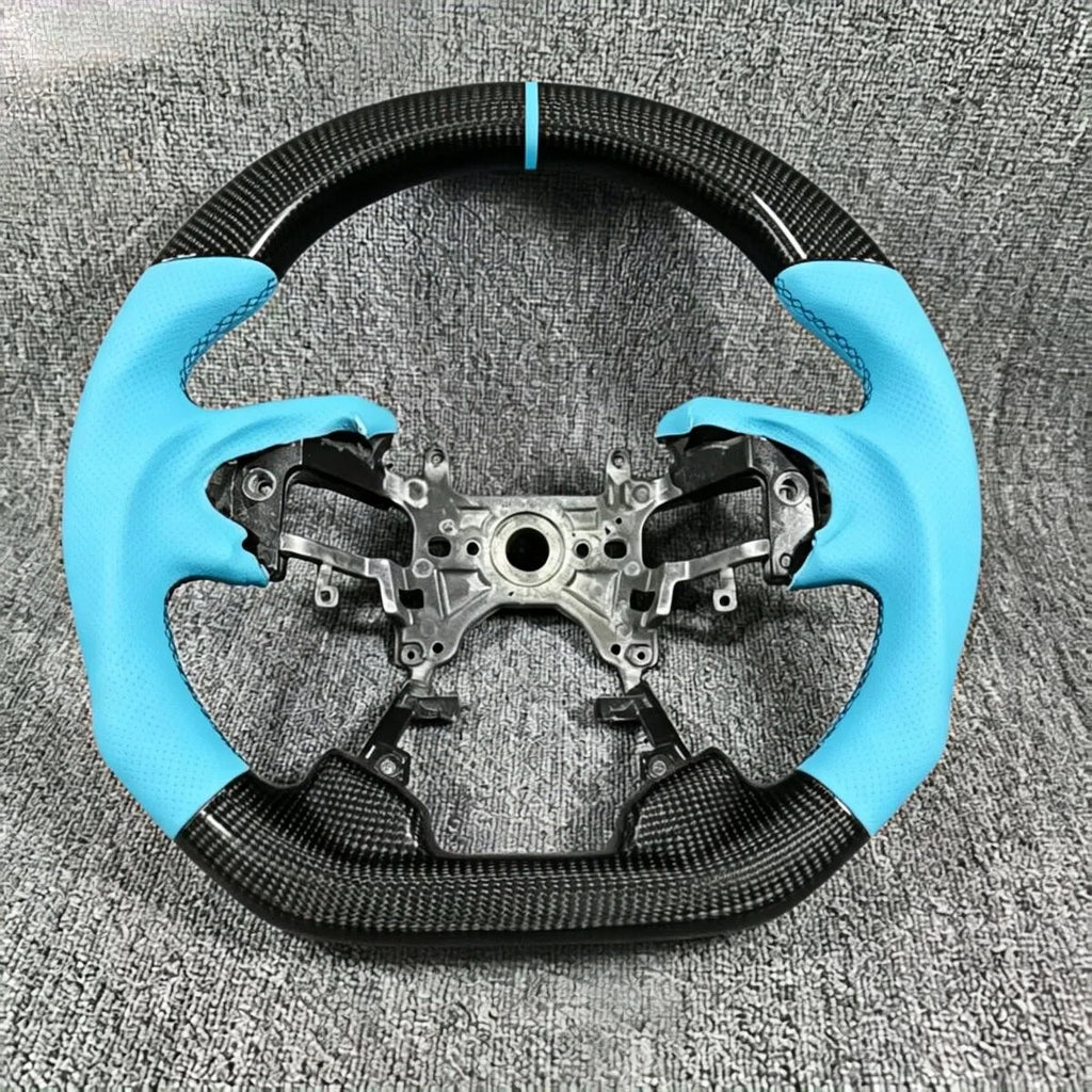 Blue Carbon Fiber Perforated Leather Steering Wheel Fits 9th Gen Honda Accord 2013-2017