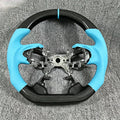 Blue Carbon Fiber Perforated Leather Steering Wheel Fits 9th Gen Honda Accord 2013-2017