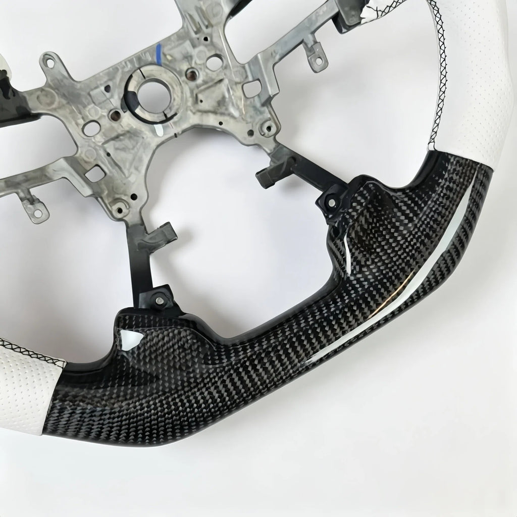 Real Carbon Fiber Custom Steering Wheel White For 2013-2017 Honda Accord 9th