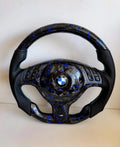 Blue Forged Carbon Fiber Steering Wheel Fits BMW M3 E46, Z4 E85, M5 E39, X5 E53