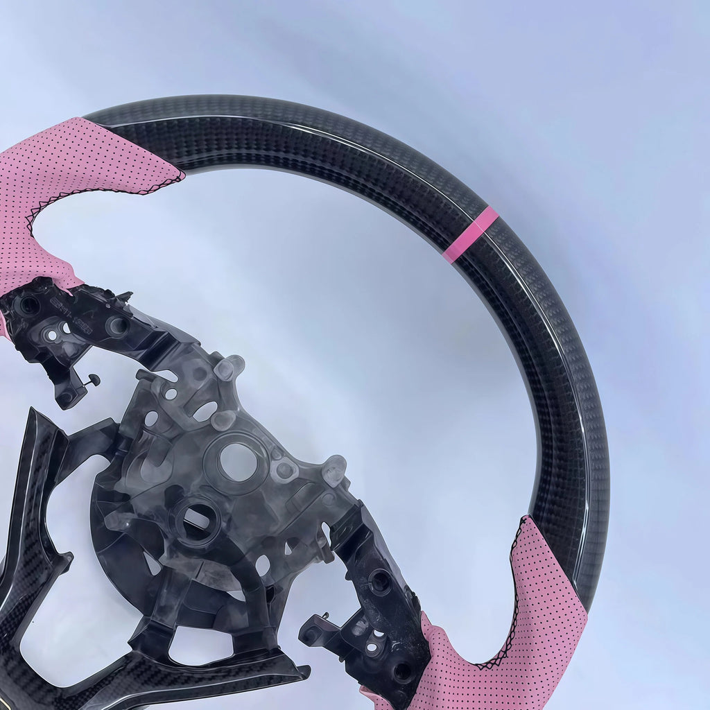 Pink Perforated Leather Carbon Fiber Steering Wheel for 10th Gen Honda Accord