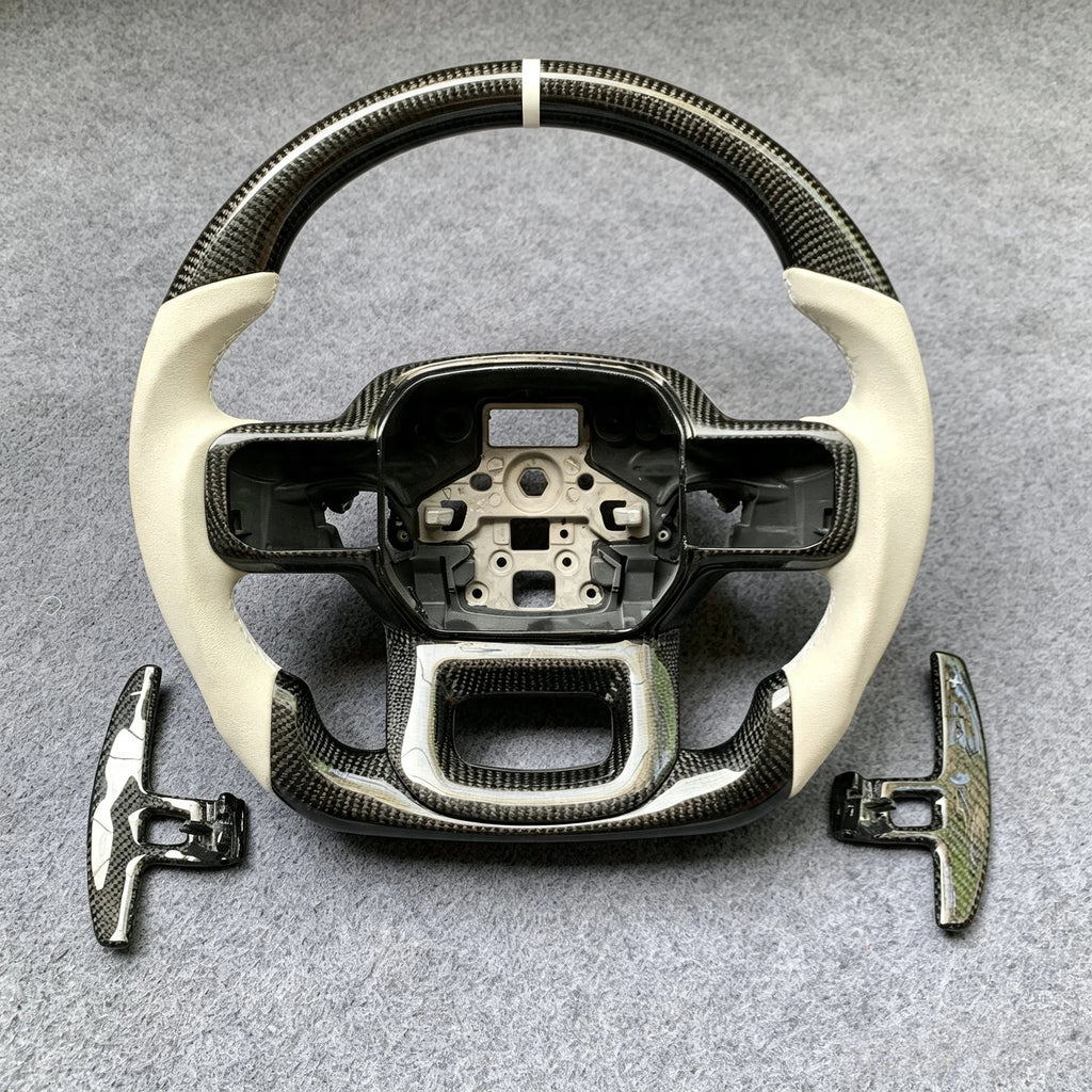 White Alcantara Carbon Fiber Steering Wheel Fits Ford F150 / Raptor (2021-2026)