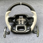 White Alcantara Carbon Fiber Steering Wheel Fits Ford F150 / Raptor (2021-2026)