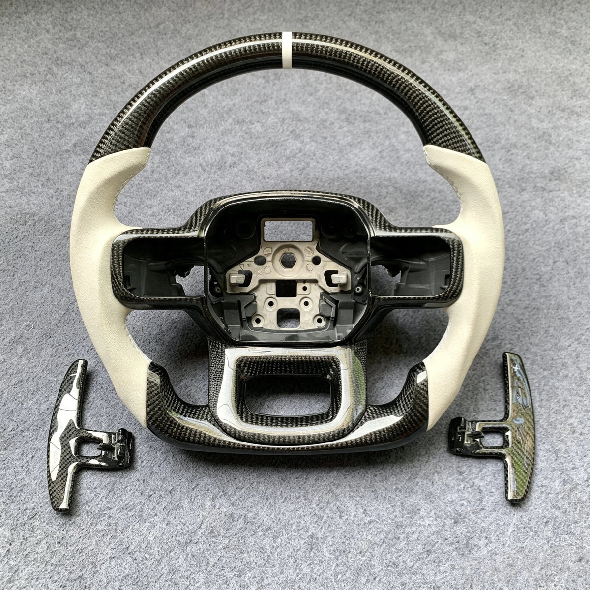 White Alcantara Carbon Fiber Steering Wheel Fits Ford F150 / Raptor (2021-2026)