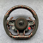 Red Flakes Forged Carbon Fiber Steering Wheel With R8 Style Buttons Fits VW MK7 / MK7.5 GTI R Jetta