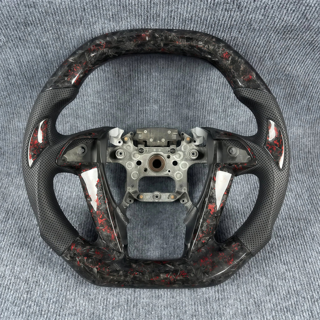 Black leather red forged carbon fiber steering wheel for 2008-2012 Honda Accord