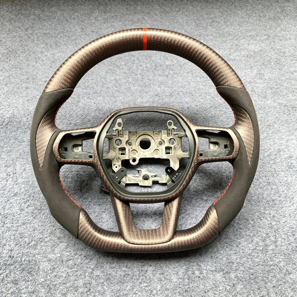 Matte Red Wire Carbon Fiber Steering Wheel For 11th Gen Honda Civic