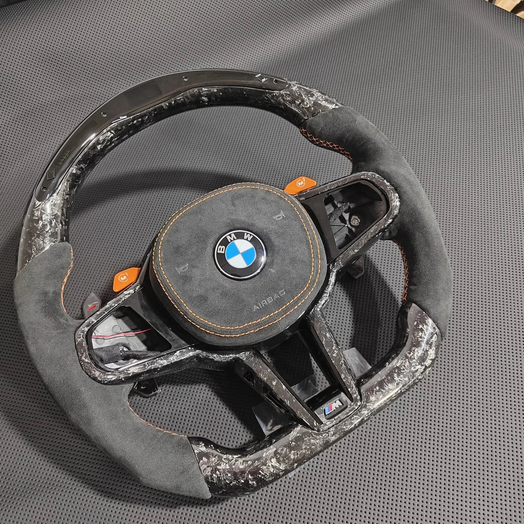 LED Forged Carbon Fiber Steering Wheel with Alcantara Grips, Fits BMW 3 Series G20/G28, G80 M3 & F82 M4